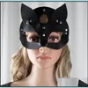 Party Masks Halloween Leather Cat Women Men Masquerade Animal Half Face Mask Cosplay Christmas Costume Accessory Night Club Props Bl Dhqxw