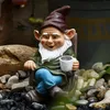 Garden Decorations 1pc Gnome Dwarf Rocking Chair Ornament Resin Outdoor Decoration Patio Leisurely Drinking Tea Lazy 231117