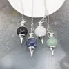 Natuurlijke rozenkwarts labradoriet Pendulum voor Dowing Divination Round kralen Stone Crystal Cone Hangers Pendulos Sieraden Modejuwelen