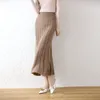 Saias de alto nível de outono/inverno 100% lã pura feminina quente e elegante saia plissada moda uma saia de malha de linha 4 cores 230418