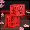 Gift Wrap Many Styles Wood Chinese Double Happiness Favor Boxes Candy Box Red Classical Sugar Case With Tassel 6.5X6.5X6.5Cm Dhuuc