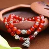 Strand Drop JoursNeige Rouge Cristal Bracelets 8mm Perles Chanceux Tibétain Argent Douche Pendentif Pour Femmes Bijoux