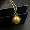 High Quality Pendant Solid Gold Seawater Pearl With Natural Diamond Necklace Women Fine Jewelry