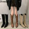 Botlar kadın cowgirl bot moda kayma üzerinde bayanlar zarif kare alçak topuk diz yüksek botlar ayakkabı kadın kış ayakkabı 231117