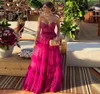 Fucsia Increspature a strati Tulle Prom Party Dress Sweetheart senza maniche Piega increspato Arabia Saudita Abiti da sera formali per compleanno Robe De Soiree