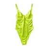 Women's Swimwear LUNDUNSHIJIA Summer Women Gold Stretch Self-cultivation Sexy Bodysuit Jumpsuit Fluorescent Green Female Camisole Jumpsuit 230417