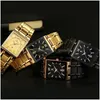 Wristwatches Relo Mascino Wwoor Gold Watch Men Square Mens Watches Top Brand Luxury Golden Quartz Stainless Steel Waterproof Dhgarden Otiwp