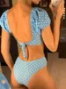 Traje de baño de mujer Lunares sexy Cuello en V Cintura media Bikini Traje de baño femenino Traje de baño de dos piezas Conjunto de bikini Bañista Traje de baño Swim V1909 230417