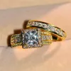 Anéis de banda de luxo feminino empilhável anel de casamento conjunto cristal cor ouro anel de noiva promessa anéis de noivado para mulher aa230417