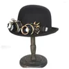 Bérets Noir Laine Steampunk Chapeau Melon Femmes Hommes Fedora Avec Gear Lunettes Top Magicien Billycock Groom