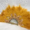 Autres fournitures de fête d'événement 1pcs plumes de dinde ventilateur à main pour poignée danse demi-cercle handfan décoration de mariage africain plume 231117