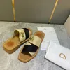 Top designer slippers luxury women sandals woody bottom mules slides canvas square toe platform shoes embroidery summer sandal fashion beach shoes outdoor lace