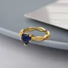 Band Rings Blue Zircon Heart Rings For Women Gold Color Crystal Finger Ring 2022 Trend Engagement Wedding Band Jewelry bague femme AA230417