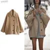 Kvinnors ull blandar traf kvinnor ull blandning kappa vintage lapel cape sles coat mode överdimensionerad knapp kappa höst vinter chic utomhus ytterkläder231118