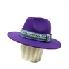 Basker fedora hatt kvinnors mode vinter lyxiga män party dekoration lila panama gorras para mujer