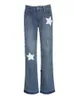 Damen Jeans Weekeep Vintage Star Jeans Taschennähte Gerade Jeanshose Damen y2k Streetwear Freizeithose Harajuku Low Rise Capris 230417