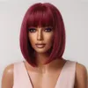 Synthetic Wigs Short Wine Red Bob With Full Bangs Natural for Women Heat Resistant Female Fake Hair Afro Cosplay Daily 230417