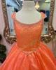 Barbie Rose Petite Fille Pageant Robe Cristal Gland Cap Manches Orange Bébé Enfant Amusant Mode Piste Drame Anniversaire Formelle Cocktail Robe De Soirée Enfant Adolescent Préadolescent