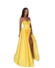 Dubaï arabe jaune une ligne robes de bal pour les filles bretelles spaghetti chérie satin plis drapé haut côté fendu formelle soirée Pageant robes de fête d'anniversaire