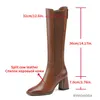 Boots Knee High Boots Women Winter Warm Handmade High Quality Split Cow Leather ZIP Brown Black Block High Heels Long Boot Shoes 231117