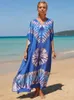 Kvinnors badkläder kaftan klänningar strandomslag kvinnor bohemian maxi mantel tryckt slips färg rayon sommarsemester baddräkter dropp 230417