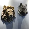 Objets Décoratifs Figurines Résine Simulation Tête D'animal Tenture Loup Statut Lion Figure Bar Sculptures Murales Ornements Décoration Accessoires 230418