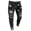 Men's Jeans Men Stretchy Ripped Skinny Biker Embroidery Cartoon Print Destroyed Hole Slim Fit Denim High Quality Hip Hop Black 230417