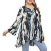 Damen Blusen Herbst Mode Große Größe Chiffon Hemd 8XL 7XL 6XL 5XL Damen Gedruckt Rundhals Ausgestellte Ärmel Lose Beiläufig