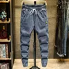 Pantalones vaqueros lavados con estilo para hombre, pantalones bombachos atados al tobillo con cordones, primavera otoño, ajuste holgado para fiesta