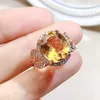 Anneaux de cluster Naturel Véritable Citrine Big Ring 925 Sterling Silver 10 12mm 4.5ct Gemstone Fine Bijoux pour femmes ou hommes X22363