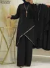 Ethnic Clothing ZANZEA Fashion Urban Tracksuit Muslim Women Long Sleeve Blouse Abaya Suits Sequins Islamic Clothing Loose Matching Sets 2PCS 230417