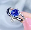 Cluster-Ringe pro Schmuck Natürlicher echter blauer Saphirring 0,55 ct Edelstein 925er Sterlingsilber fein J8101308