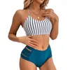 Kvinnors badkläder Push Up Wrap Bikini Set Stripe Women Sexig Thong Two Pieces Baddräkter 2023 Girl Beach Bathing Suits