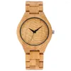 Wristwatches Natural Stylish Bamboo Watch Quartz Men Black Analog Display Full Watchband Folding Clasp Male Watches