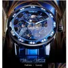 Orologi da polso Vincitore Orologio meccanico con diamanti trasparenti Blu Scheletro in acciaio inossidabile Orologitop Brand Luxury Business Lumi Dhgarden Ot8Ix