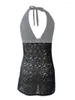 Casual jurken dames mouwloze bodycon jurk sexy kant zie door tie bie halter nek mini diep v backless slips zomerclubkleding