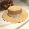 Wide Brim Hats Natural Superfine Flat Top Straw Hat Black And White Cloth Small Beach Sun Wild Summer