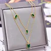 Pendentif Colliers En Acier Inoxydable 316L Mode Fine Jewelry Élégant 2 couches Intégrer Vert Zircon Charmes Chaîne Ras Du Cou Pour Les Femmes