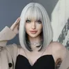 Synthetic Wigs NAMM Short Straight Hair Bob for Woman Daily Cosplay Lolita Highlight Silvery Heat Resistant 230417