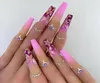 False Nails 24pcsBox Gradient Purple Ballerina With Flower Design Coffin Fake Nail Patches Press On Rhinestone Tips8368222