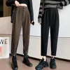 Women's Pants Capris Autumn Winter Women's Pants Casual Streetwear Loose High Waist Harem Pants Female Solid Woolen Black Brown Trousers Thin Legs 230418