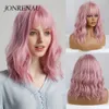 Syntetiska peruker Jonrenau Curly Bob Middle Long Natural Wave Hair with Bangs For Women Pink Cosplay High Temperatur Fiber 230417