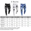 Jeans masculinos Men, elástico rasgado de bicicleta skinny bordando jeans estampas de desenho animado destruído buraco slim fit jeans de alta qualidade de hip hop 230418