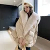 Womens Jackets Winter Grand Luxury Artificial Fox Fur Collar Coat Fluffy Parka Chiffon Windproof 231118