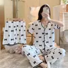 Pijamas de desenho animado de roupas de dormir feminino Definir calças longas de manga curta de verão Summer Spring Loungewear Feminino 3 PCs Clother Clothes Sweet Girls Sleepwear 230418