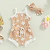 Clothing Sets Baby Girl Summer Rompers Set Floral Spaghetti Straps Sleeveless Jumpsuit and Casual Ruffle Shorts Headband 230418