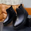 Eleganti stivali invernali da uomo di marca monolito in pelle spazzolata Stivali in gomma leggera con suola battistrada Stivaletti da uomo Stivale da moto da uomo Comfort Walking EU38-45