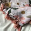 Scarves 2023 Spring Flower PatternTassel Scarf Shawls Soft Women Beautiful Blossom Print Wrap Hijab