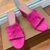 Luxe ontwerpers LP Piana Summer Charms Suede Mules Slippers Slides Slides open-teen schoenen Dieste Block Heel Dames Echte lederen buitenzool Casual schoenen