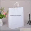 Present Wrap Elegant White Paper Bag Small Size Kraft Party Favor Väskor med handtag Utmärkt kvalitet Drop Delivery Home Garden DH5TP